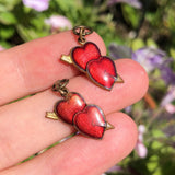 Antique Art Deco Enamel Cupids Heart & Arrow Sweetheart Charms