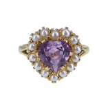 Vintage 9ct Amethyst & Pearl Heart Ring