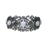 Antique Silver Filigree Moonstone Panel Bracelet