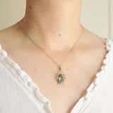 Antique Silver Blue Glass Spider Pendant Charm