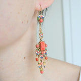 Antique Czechoslovakian Neiger Brothers Coral Glass Enamel Earrings