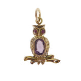 Antique 9ct Gold Purple Paste Owl Charm