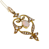 Antique Art Nouveau Gold Opal & Pearl Pendant