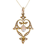 Antique Art Nouveau Gold Opal & Pearl Pendant