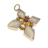 Antique Gold Opaline & Pink Topaz Star Cross Pendant