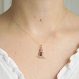 Antique 9ct Gold Purple Paste Owl Charm