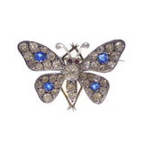 Antique Chunky Silver Blue Paste Butterfly Brooch