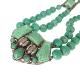 Antique Czechoslovakian Green Glass Panel Necklace
