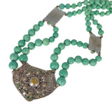 Antique Czechoslovakian Green Glass Panel Necklace
