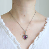 Antique Silver Purple Paste Heart Pendant - Boxed