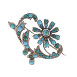 Antique Silver Turquoise Floral Spray Brooch