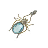 Antique Silver Blue Glass Spider Pendant Charm