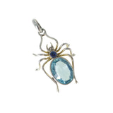 Antique Silver Blue Glass Spider Pendant Charm