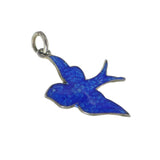 Vintage English Silver Blue Enamel Swallow Bird Charm