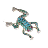 Antique Edwardian Silver Turquoise Frog Brooch