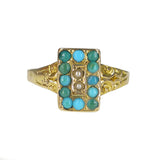 Antique Edwardian 15ct Gold Turquoise Pearl Scroll Ring