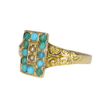 Antique Edwardian 15ct Gold Turquoise Pearl Scroll Ring