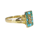 Antique Edwardian 15ct Gold Turquoise Pearl Scroll Ring