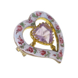 Antique Edwardian Floral Enamel Witches Heart Brooch