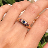 Antique Gold Cased Red & Blue Glass Gypsy Ring