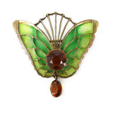 Antique Art Nouveau German Heinrich Levinger Plique-à-Jour Glass Butterfly Brooch