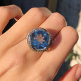 Antique Art Deco Silver Synthetic Blue Zircon Cocktail Ring
