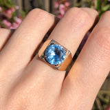 Vintage 9ct Gold Synethetic Blue Zircon Cocktail Ring