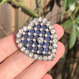 Antique Edwardian Silver Blue Enamel Paste Heart Brooch