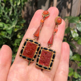 Antique Neiger Brothers Carnelian Glass Enamel Bird Earrings