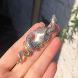 Antique Victorian Silver Symbolic Snake In Hand Brooch
