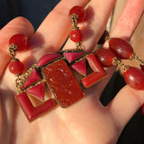 Antique Czechoslovakian Red Glass Panel Necklace (AF)
