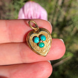 Antique Gold Engraved Turquoise Locket Charm
