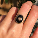 Antique Victorian Gold Banded Agate Pearl Celestial Conversion Ring K/5