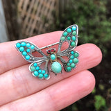 Antique Edwardian Silver Turquoise Butterfly Brooch
