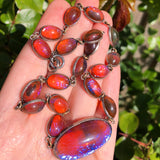 Antique Art Deco Silver Dragons Breath Glass Panel Necklace