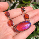 Antique Art Deco Silver Dragons Breath Glass Panel Necklace