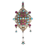 Antique Austro Hungarian Silver Celestial Turquoise & Garnet Locket Pendant