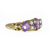Vintage Mid Century Gold Amethyst Seed Pearl Ring Size Q/8