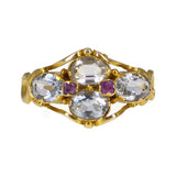 Antique Georgian 18ct Gold Aquamarine & Ruby Filigree Ring