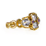 Antique Georgian 18ct Gold Aquamarine & Ruby Filigree Ring