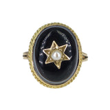 Antique Victorian Gold Banded Agate Pearl Celestial Conversion Ring K/5