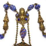 Vintage Art Deco Czech Figural Elizabethan Lady Blue Millefiori Glass Bead Necklace