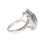 Antique Silver Blue Enamel Floral Paste Conversion Ring