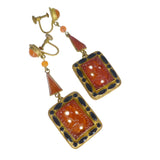 Antique Neiger Brothers Carnelian Glass Enamel Bird Earrings
