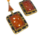 Antique Neiger Brothers Carnelian Glass Enamel Bird Earrings