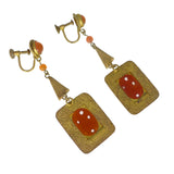 Antique Neiger Brothers Carnelian Glass Enamel Bird Earrings