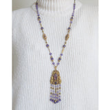 Antique Czechoslovakian Figural Lady Purple Glass Bead Necklace