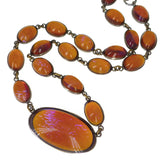 Antique Art Deco Silver Dragons Breath Glass Panel Necklace