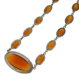 Antique Art Deco Silver Dragons Breath Glass Panel Necklace
