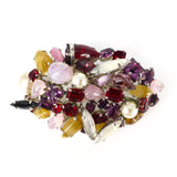Vintage 1962 Christian Dior Purple Pink Glass Pearl Cluster Brooch